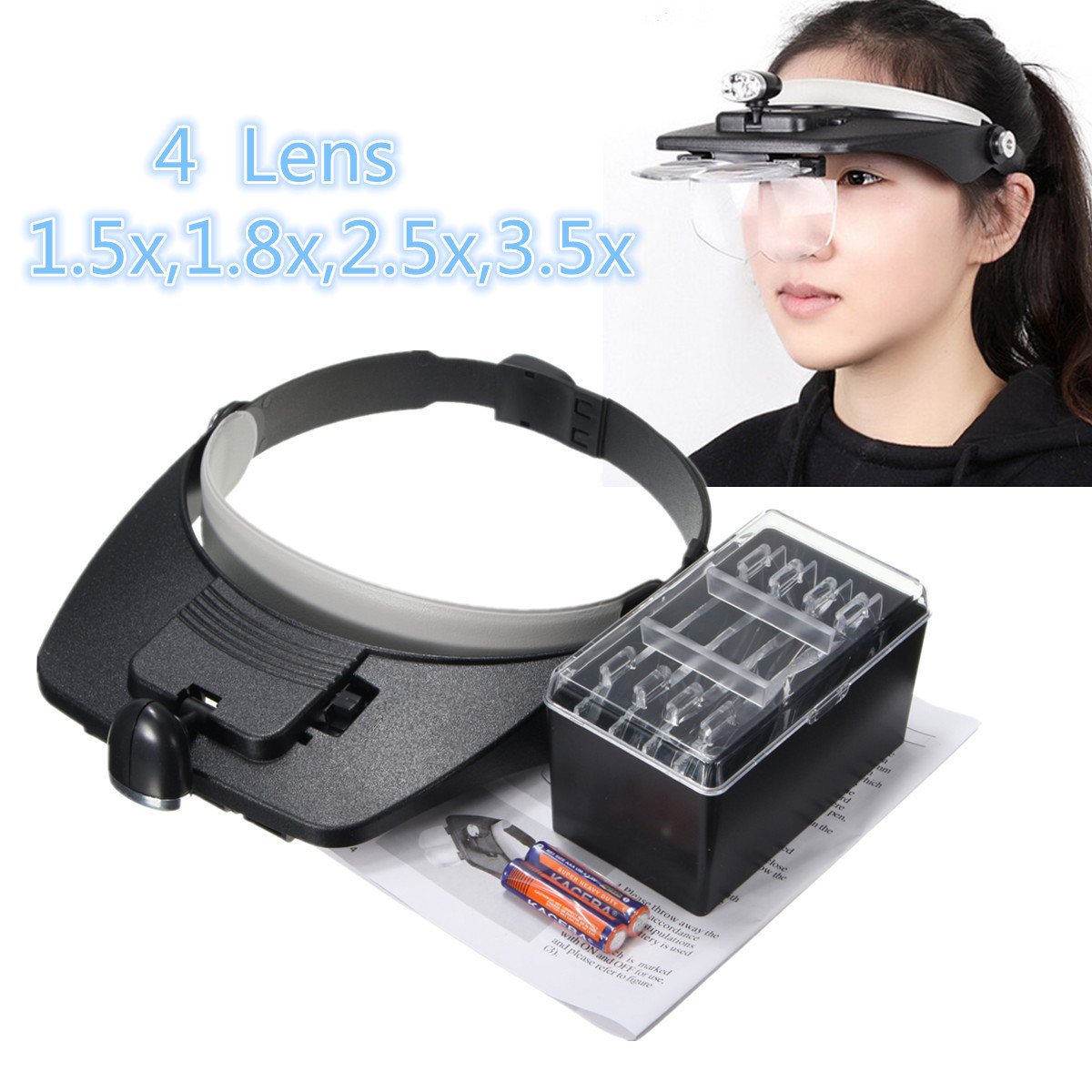 12X-18X-25X-35X-Plastic-Acrylic-Lens-Head-Mount-Headset-LED-Light-4pcs-Magnification-Glasses-1098567