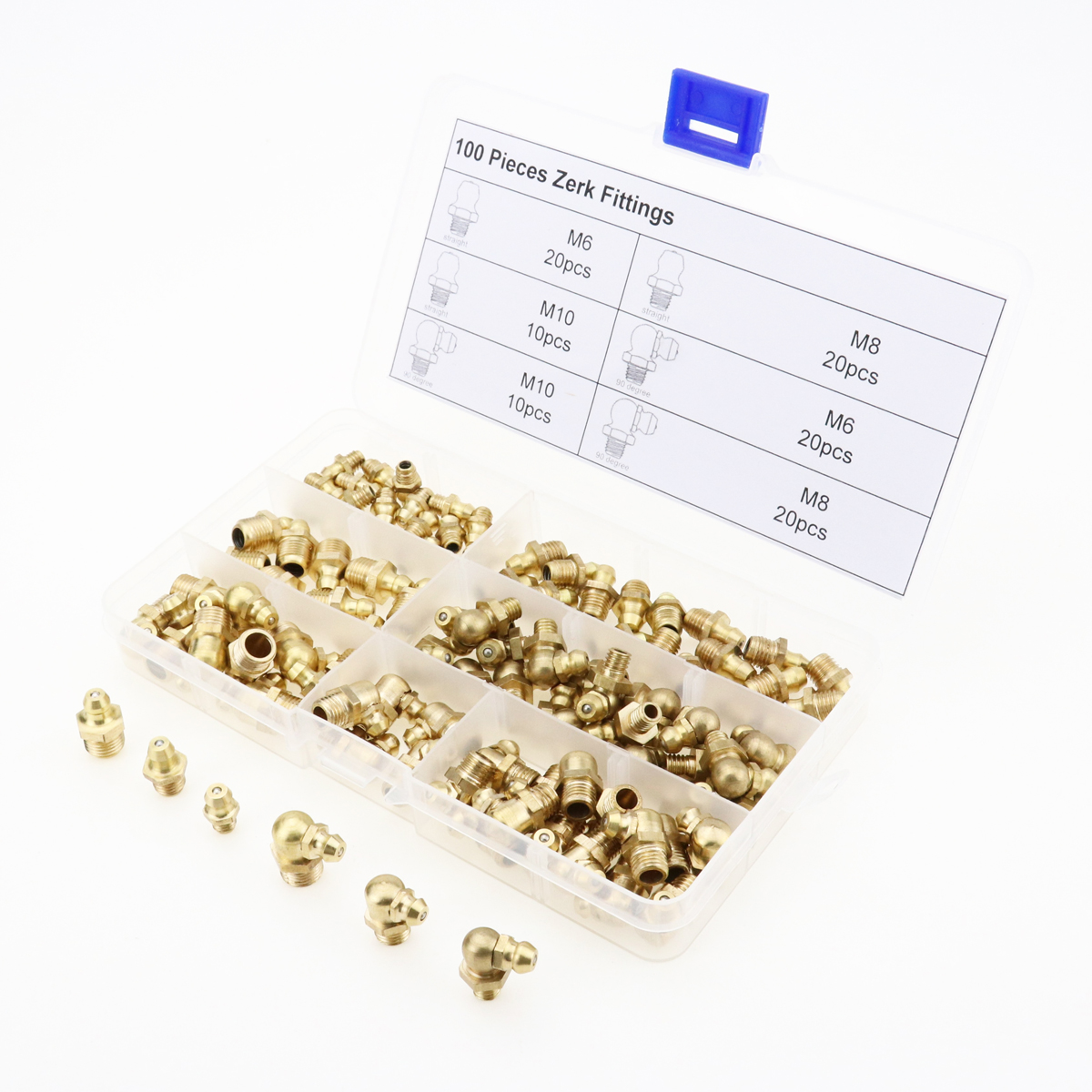 100pcs-Hydraulic-Brass-Zerk-Grease-Nipple-Fitting-Assortment-M6M8M10-Machinery-Parts-1291157