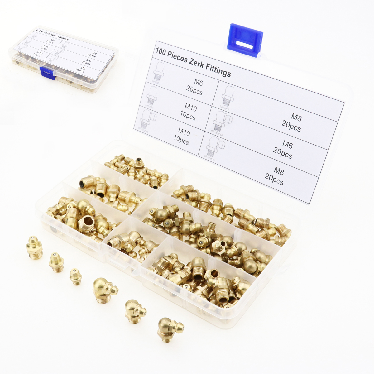 100pcs-Hydraulic-Brass-Zerk-Grease-Nipple-Fitting-Assortment-M6M8M10-Machinery-Parts-1291157