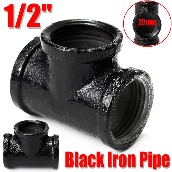 12-Inch-20mm-Black-Iron-Pipe-Threaded-Tee-Fitting-Street-Home-Plumbing-Connector-1145026