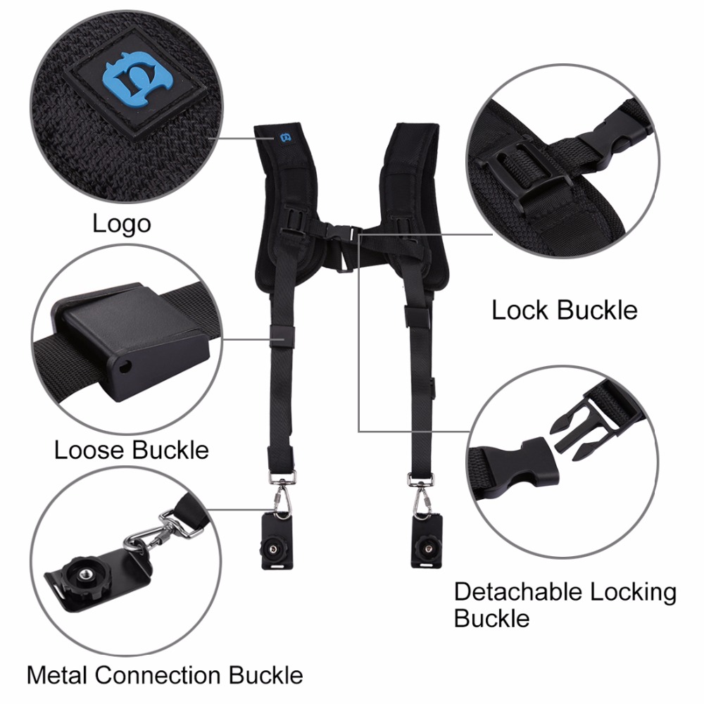 PULUZ-PU6002-Quick-Release-Double-Shoulder-Harness-Soft-Pad-Decompression-Foam-Strap-Belt-for-DSLR-1177316