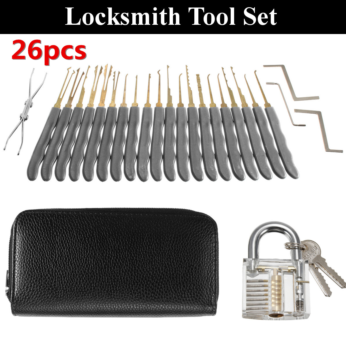 26Pcs-Padlock-Locksmith-Training-Starter-Practice-Kit-Lock-Unlocking-Pick-Tool-1202650