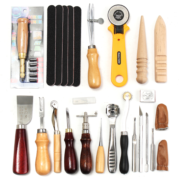 24-Pcs-Leather-Craft-Tools-Kit-Hand-Sewing-Stitching-Punch-Carving-Work-Saddle-1151894