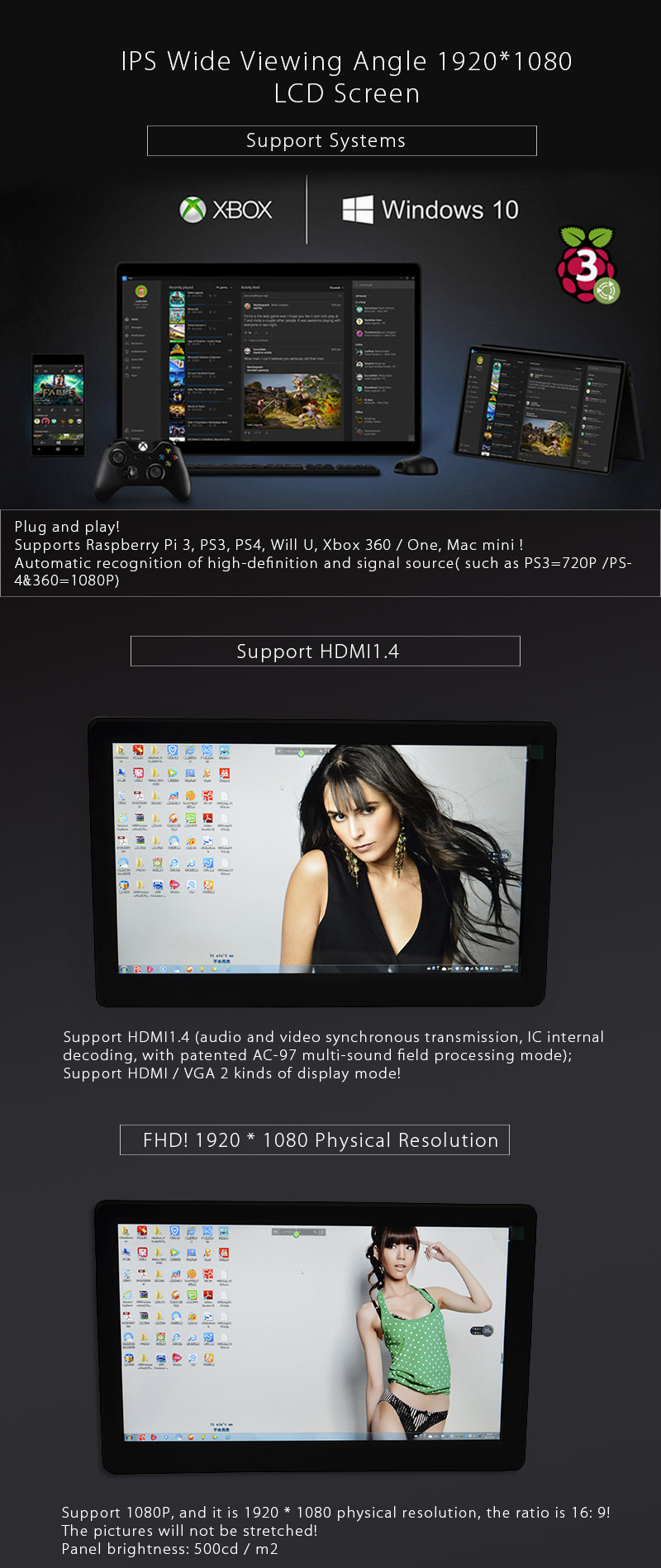 10-Inch-FHD-1080P-Monitor-1920x1080-IPS-Screen-w-Case-For-Raspberry-Pi--PS3--PS4--WiiU--Xbox360-1182804