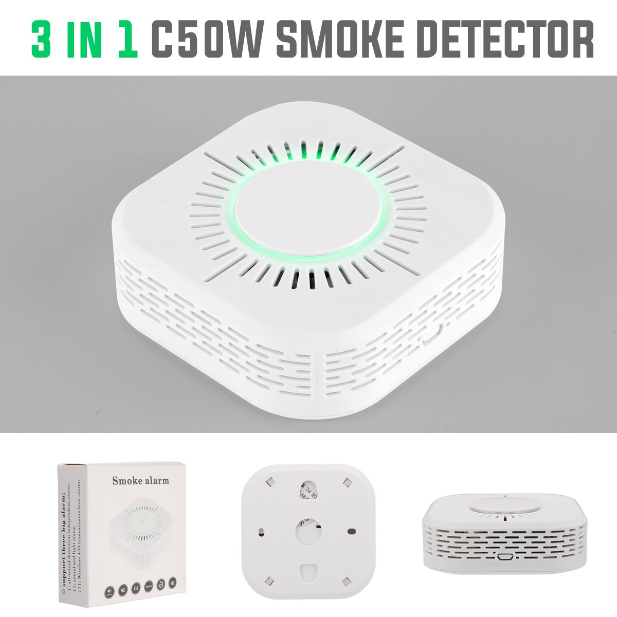 3-in-1-C50W-Smoke-Detector-Sound-Light-amp-Sound-Alarm-Wireless-433-Transmission-1387757