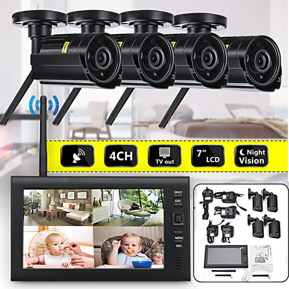 4Pcs-Digital-Wireless-CCTV-Camera-Waterproof-7inch-LCD-Monitor-DVR-Record-Home-Security-System-1448127