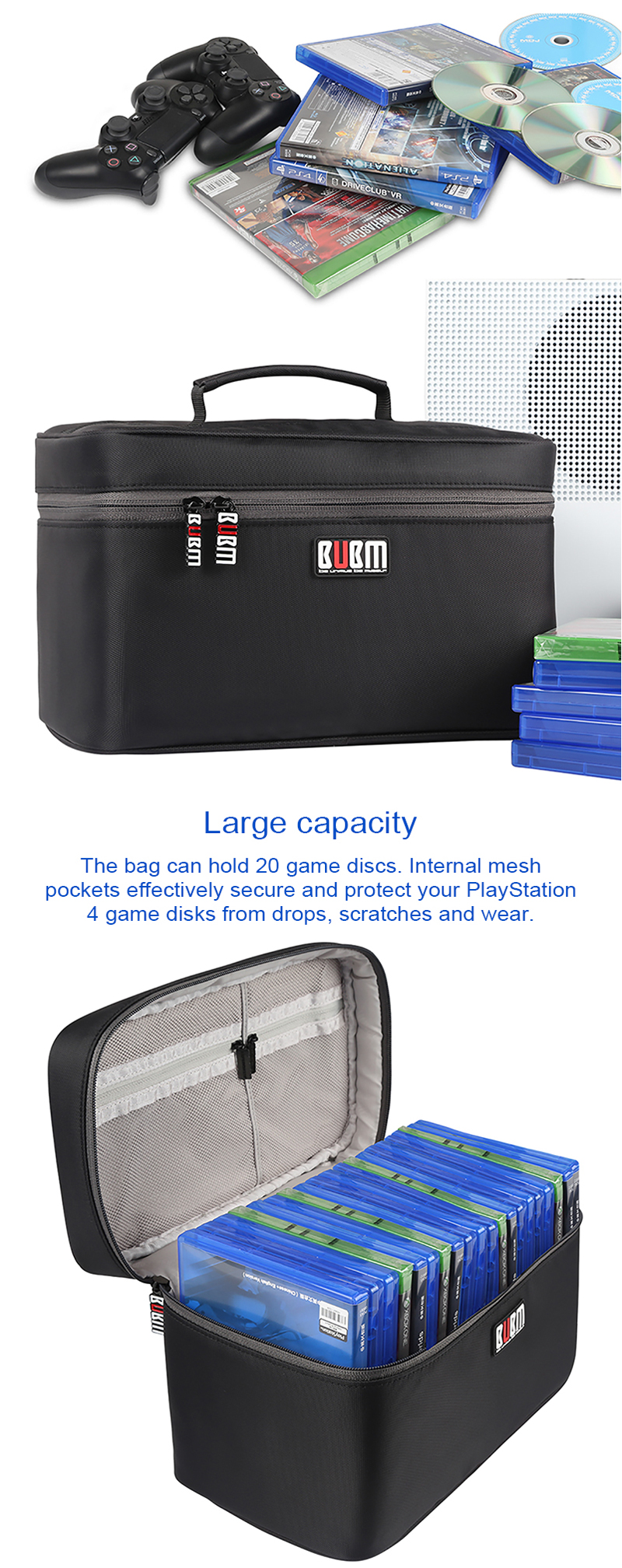 BUBM-YGX-20P-Portable-Video-Game-Carrying-Case-Travel-Storage-Bag-for-Sony-for-XBOX-for-Nintendo-1259651