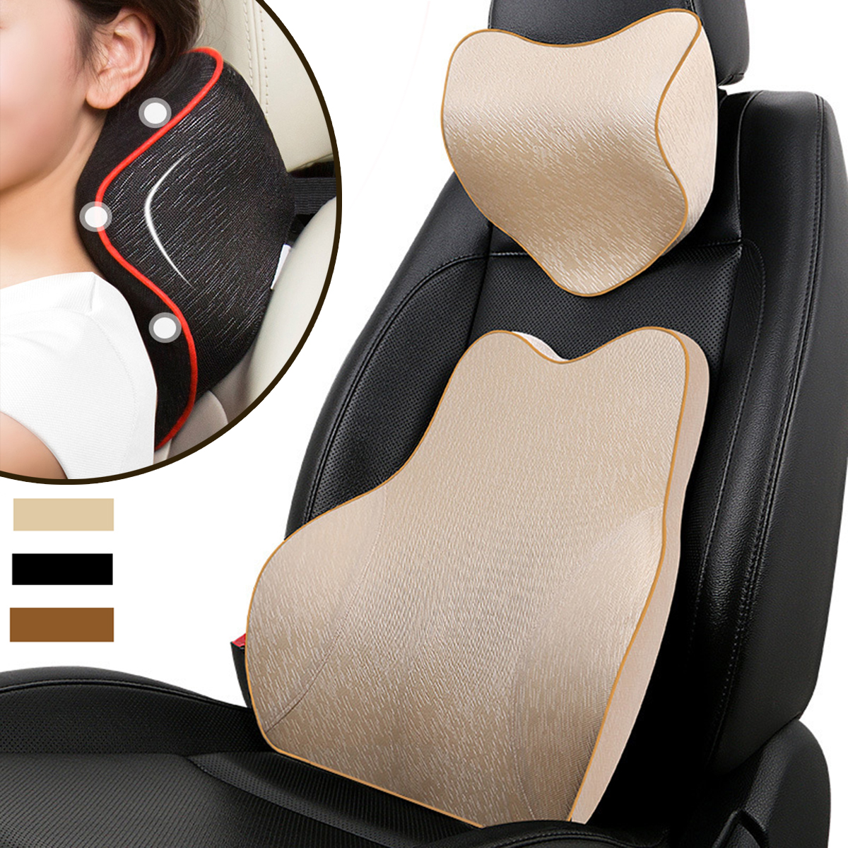 Car-Seat-Pillow-Neck-Lumbar-Memory-Foam-Cotton-Comfortable-Massager-1258910