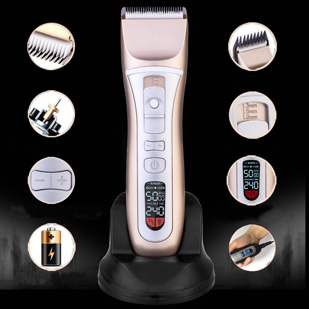 100V-240V-Electric-Hair-Clipper-Gold-Black-Charging-LCD-Display-Hair-Trimmer-With-Comb-1272013