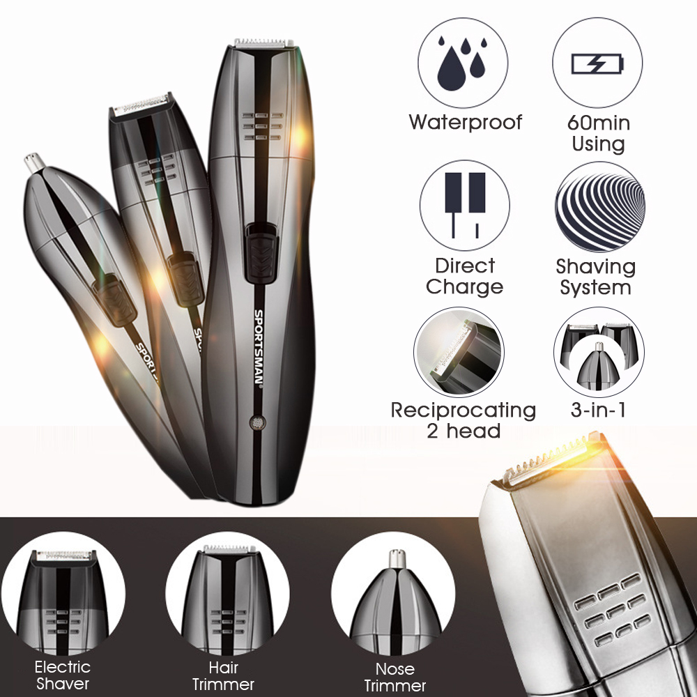 3in1-Rechargeable-Cordless-Electric-Hair-Clipper-Shaver-Razor-Beard-Hair-Nose-Trimmer-WetDry-1287756