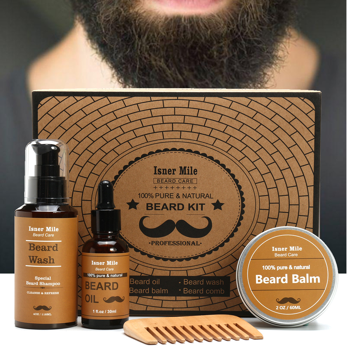 Isner-Mile-Beard-Oil-Shampoo-Serum-Balm-Comb-Kit-Styling-Tools-Mustache-Mens-Gift-1256299