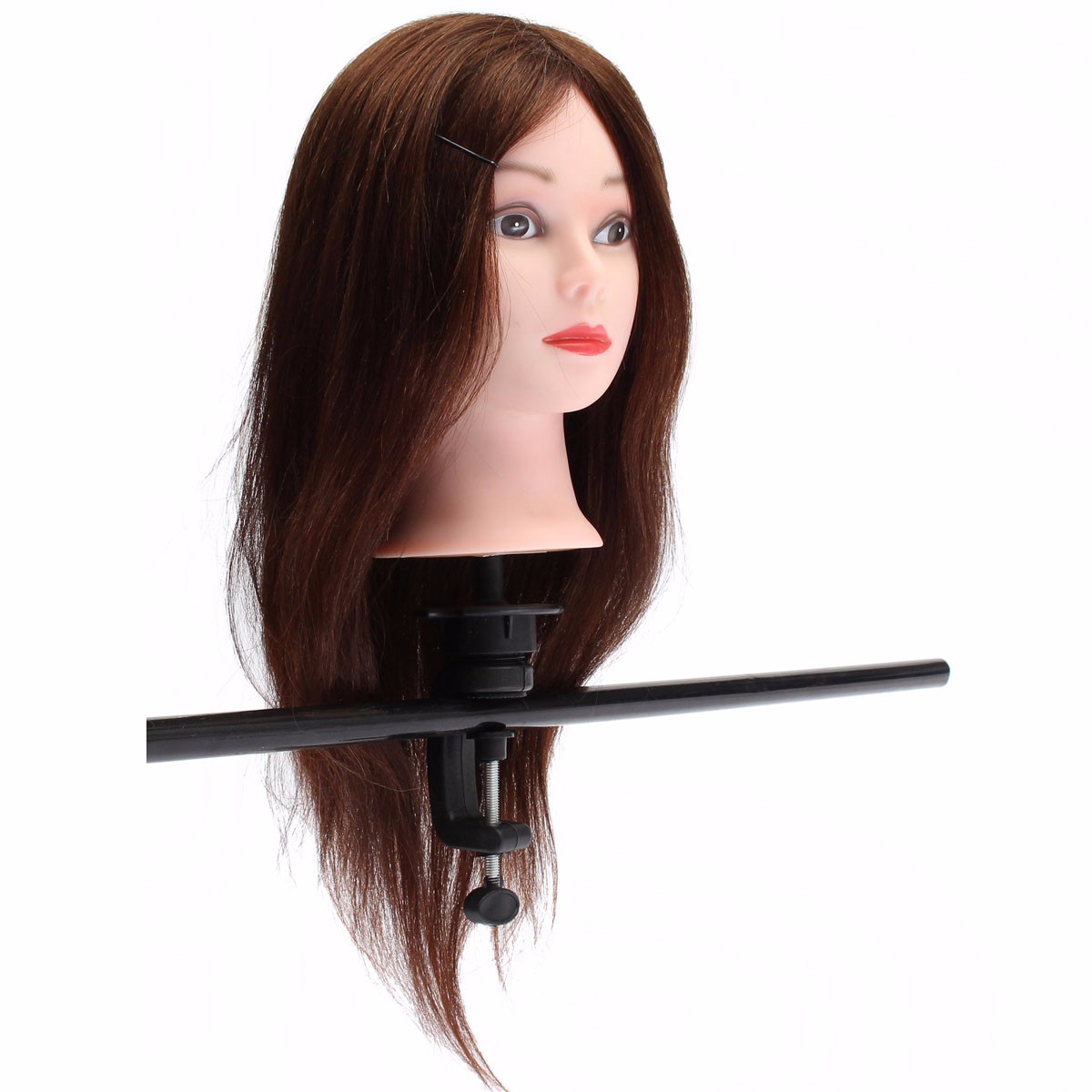 20quot-Brown-90-Human-Hair-Hairdressing-Training-Head-Mannequin-Model-Braiding-Practice-Salon-Clamp-1111877