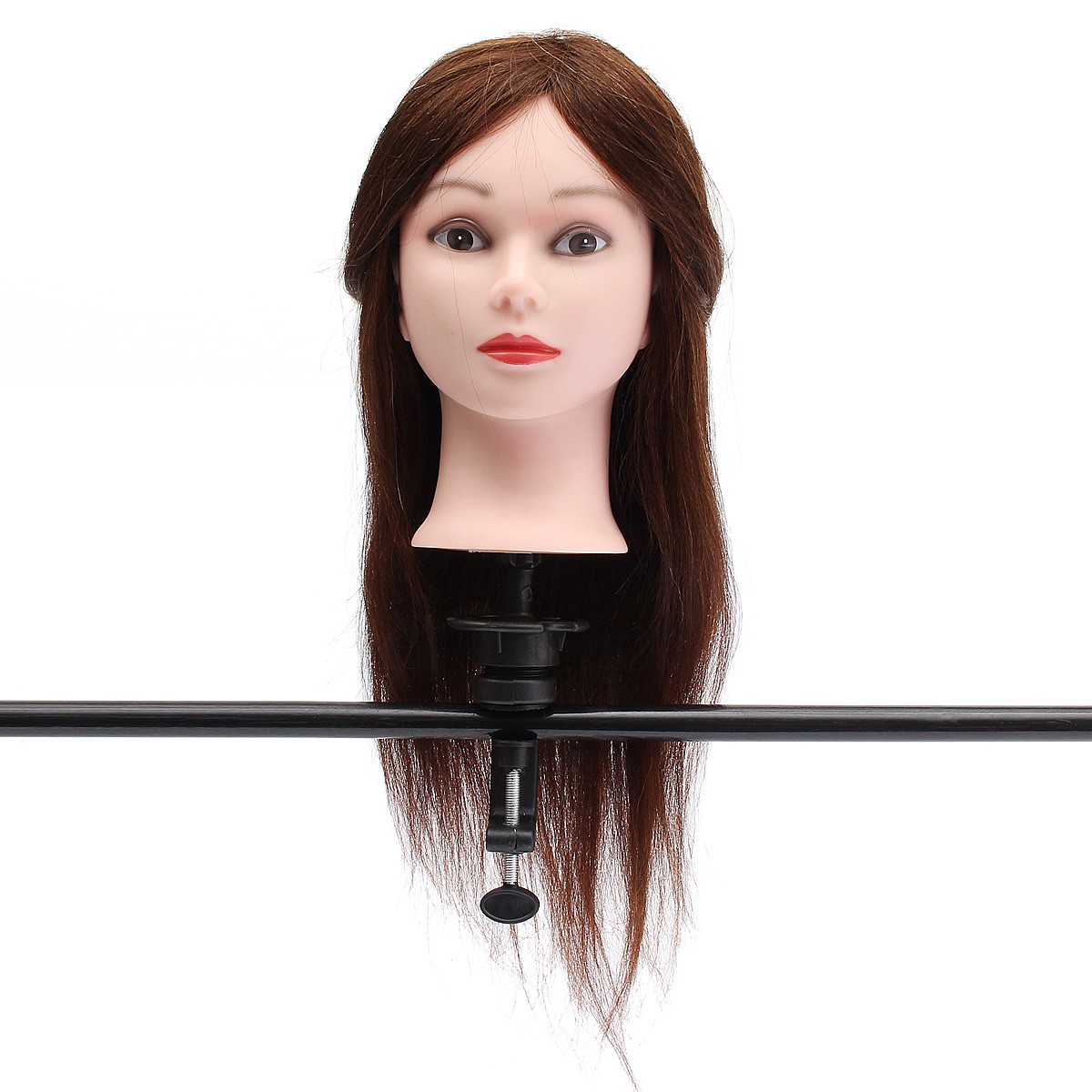 20quot-Brown-90-Human-Hair-Hairdressing-Training-Head-Mannequin-Model-Braiding-Practice-Salon-Clamp-1111877