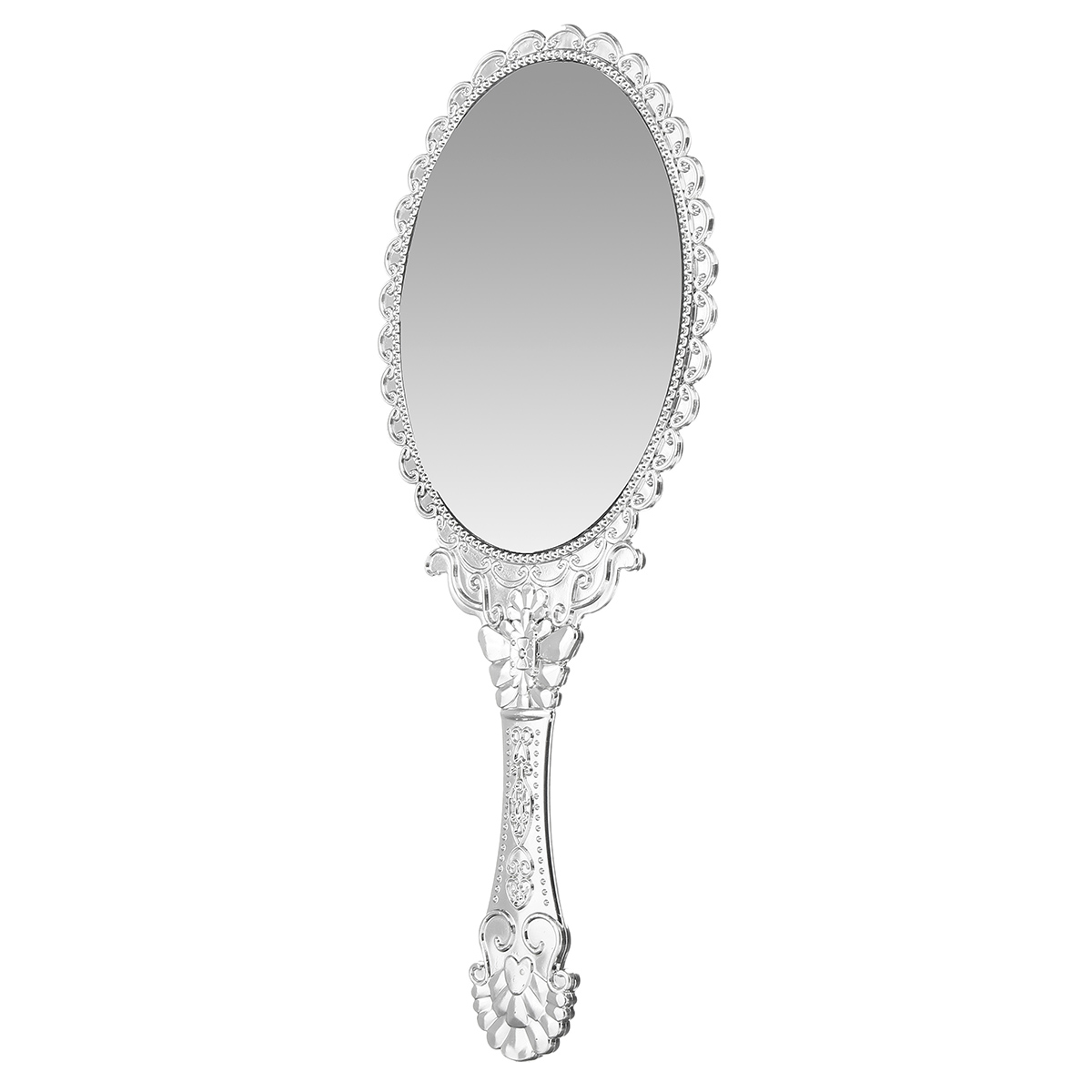 Vintage-Repousse-Oval-Makeup-Floral-Mirror-Hand-Held-Mirrors-Silver-Cosmetic-1096061