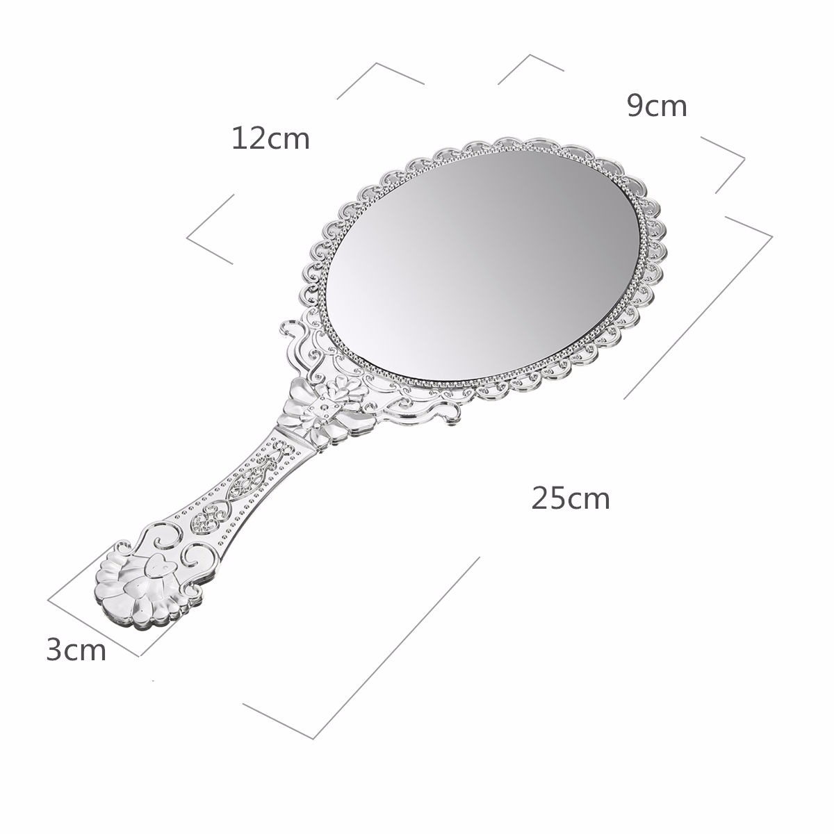 Vintage-Repousse-Oval-Makeup-Floral-Mirror-Hand-Held-Mirrors-Silver-Cosmetic-1096061