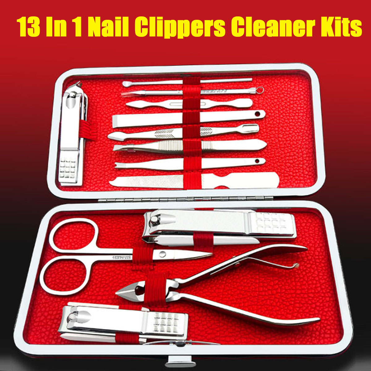 13Pcs-Pedicure-Manicure-Set-Nail-Clipper-Cuticle-Cleaner-Acne-Remover-Kit-Case-1352339