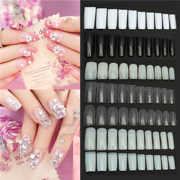 100Pcs-Acrylic-Black-White-Clear-French-Half-Full-Fake-Nail-Art-Tips-Polish-Display-989898