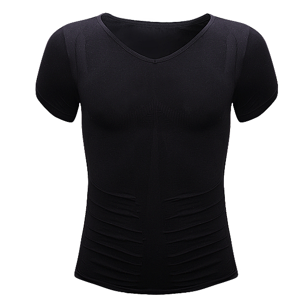 Mens-Short-sleeved-Body-Shaper-Shapewear-Taping-Belt-Inner-T-shirt-921960