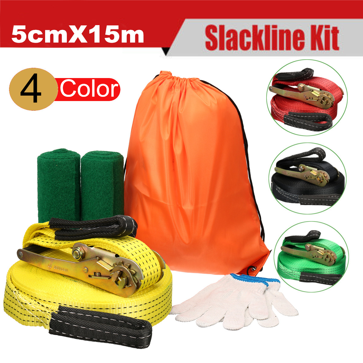 5cmx15m-Slackline-Kit-Base-Balance-Line-With-Tree-Protectors-Ratchet-Arm-Balance-Trainer-Sport-Bag-1451846