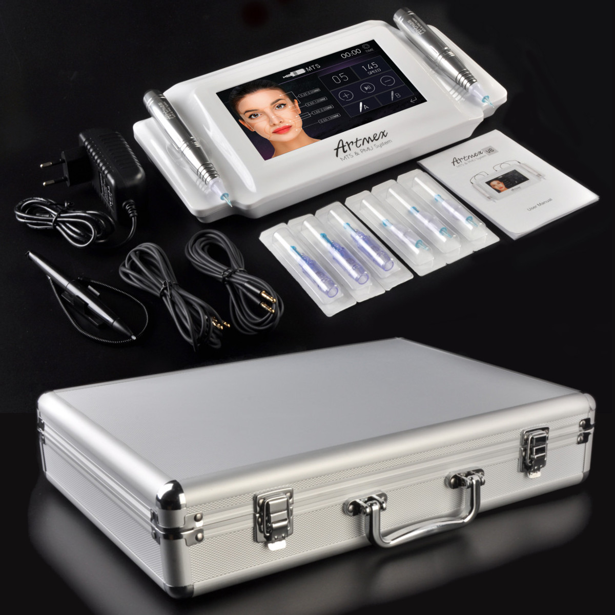 AC-100-240V-Artmex-V8-Permanent-Makeup-Tattoo-Machine-Rotary-Pen-MTS-PMU-System-Cartridges-1413495