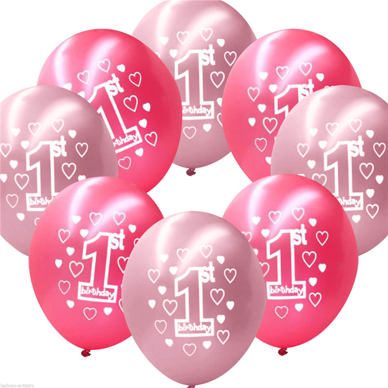 10-Per-Set-Pink-Girl-1st-Birthday-Printed-Pearlised-Balloons-Christmas-Decoration-1230452