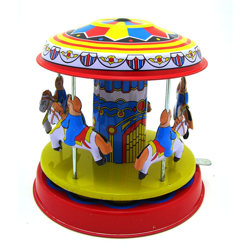 Classic-Vintage-Clockwork-Wind-Up--Merry-Go-Round-Children-Kids-Tin-Toys-With-Key-1151762