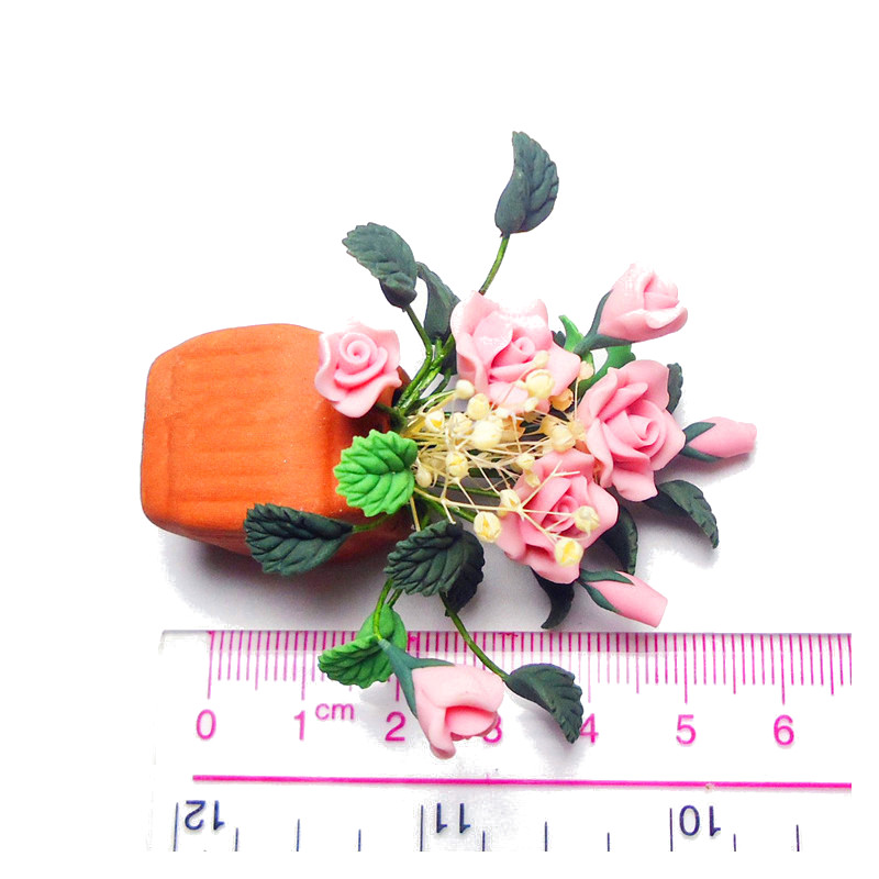 112-Dollhouse-Miniature-DIY-Garden-Clay-Flowers-Arrangement-Pink-Rose-Red-Pottery-Basin-Plant-1135880