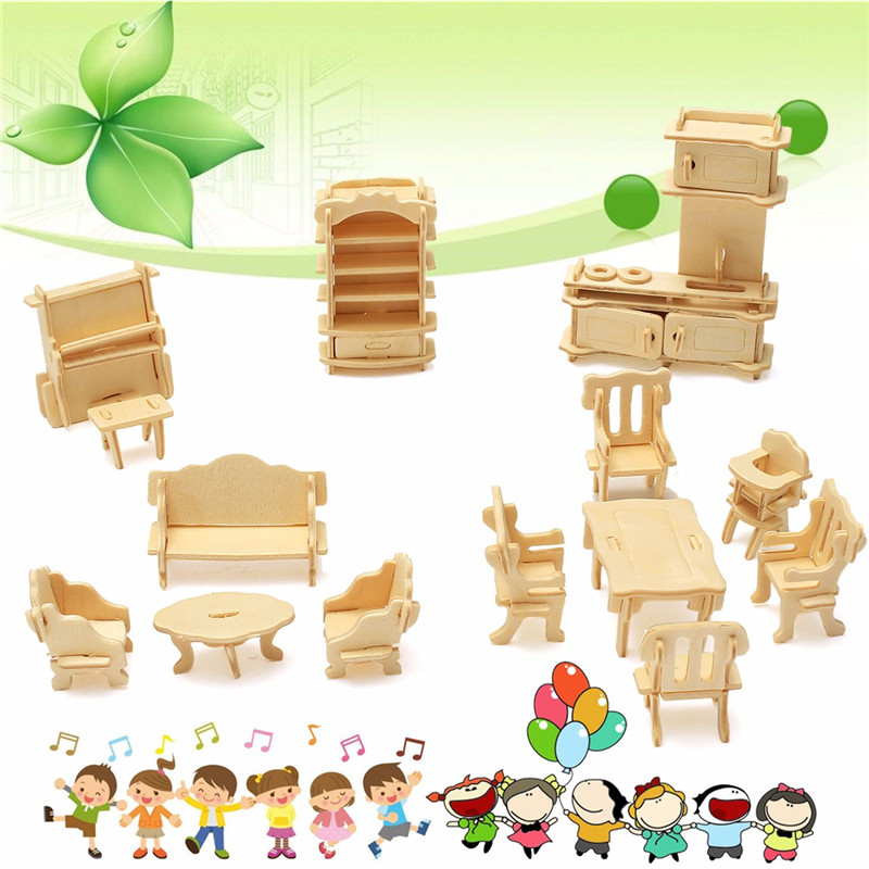 34-Pcs-3D-DIY-Wooden-Miniature-Dollhouse-Furniture-Model-Unpainted-Suite-Toys-1122662