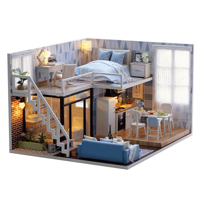 CuteRoom-L-023-Blue-Time--DIY-House-With-Furniture-Music-Light-Cover-Miniature-Model-Gift-Decor-1249381