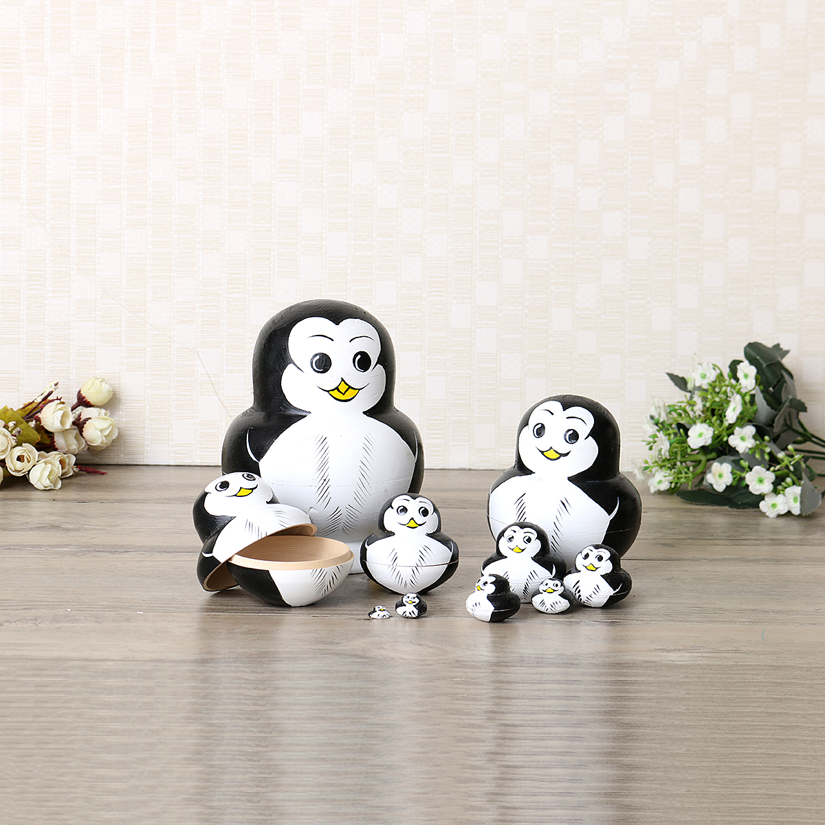 10-Pcs-Wooden-Penguin-Animal-Hand-Painted-Russian-Nesting-Doll-Decor-Gifts-Toy-1318239