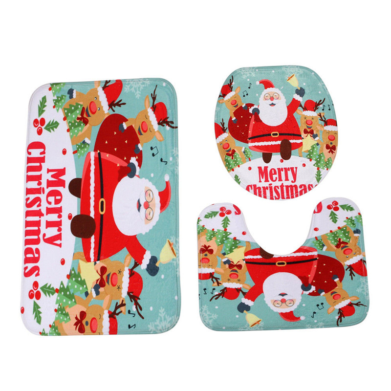 3PCS-Christmas-Home-Decoration-Snowman-Santa-Toilet-Seat-Cover-Bathroom-Mat-Closestool-Cover-Rug-1227471