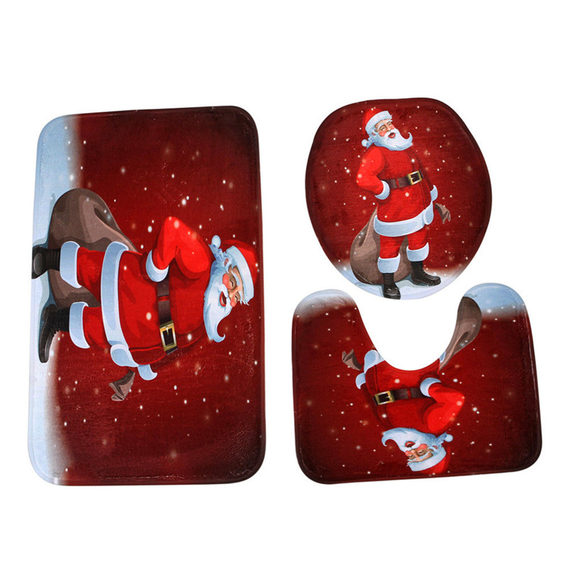 3PCS-Christmas-Home-Decoration-Snowman-Santa-Toilet-Seat-Cover-Bathroom-Mat-Closestool-Cover-Rug-1227471