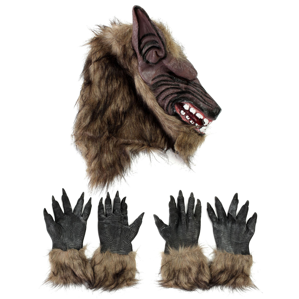 12PCS-Latex-Rubber-Wolf-Head-Hair-Mask-Werewolf-Gloves-Party-Scary-Halloween-Cosplay-1086799