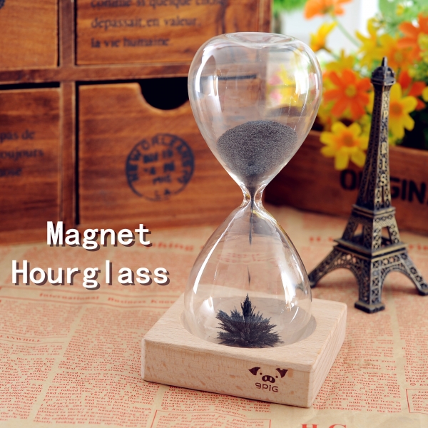 Iron-Powder-Magnet-Hourglass-With-Wooden-Holder-Desk-Toy-927338