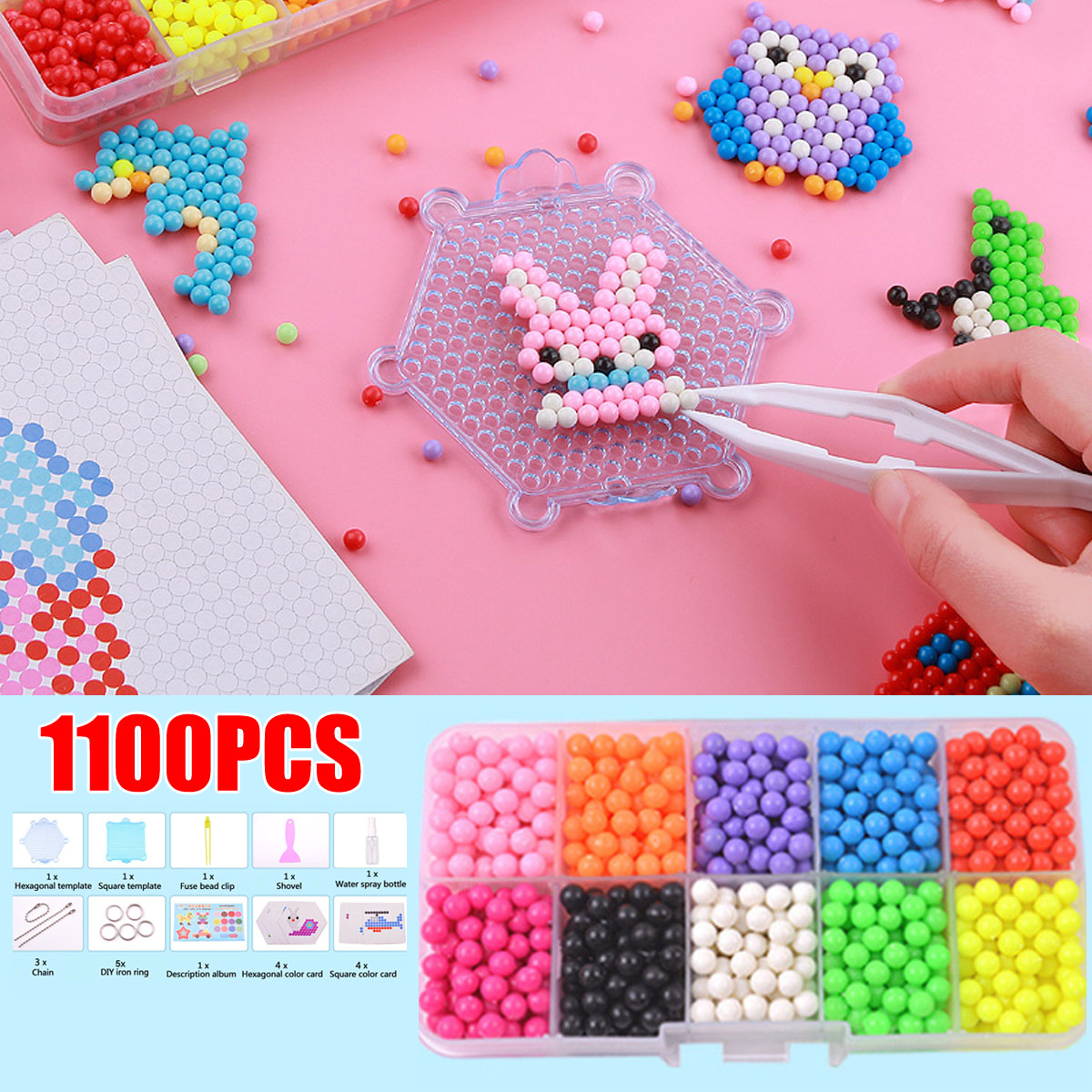 1100pcs-10-Grid-DIY-Fuse-Beads-Water-Sticky-Beads-Art-Craft-Toys-Kids-1374924