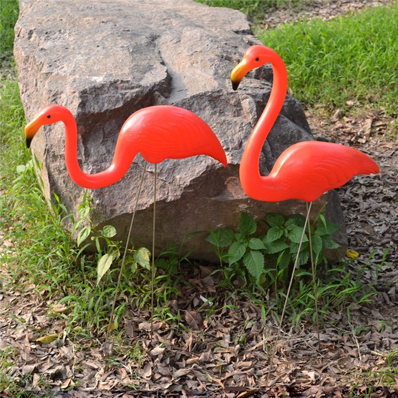 1-Pair-Red-Lawn-Flamingo-Figurine-Plastic-Party-Grassland-Garden-Ornaments-Decor-1041701