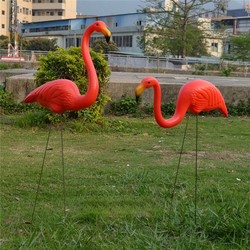 1-Pair-Red-Lawn-Flamingo-Figurine-Plastic-Party-Grassland-Garden-Ornaments-Decor-1041701