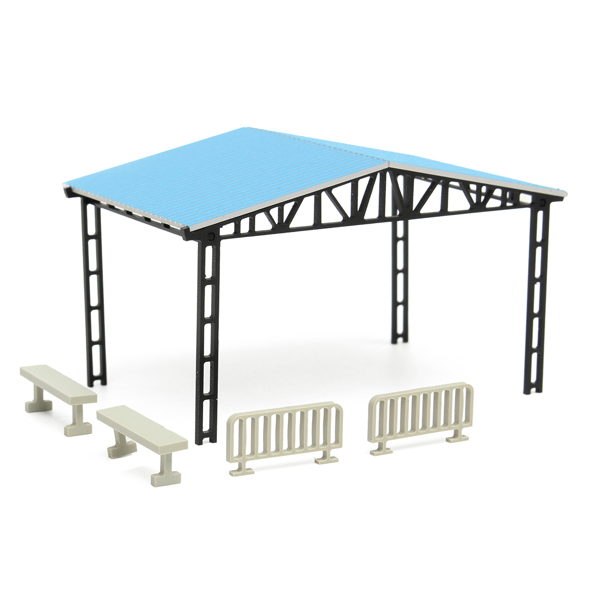 Model-Layout-Building-Parking-Shed-With-2-Fences-2-Benches-HO-Scale-187-Kit-1093333
