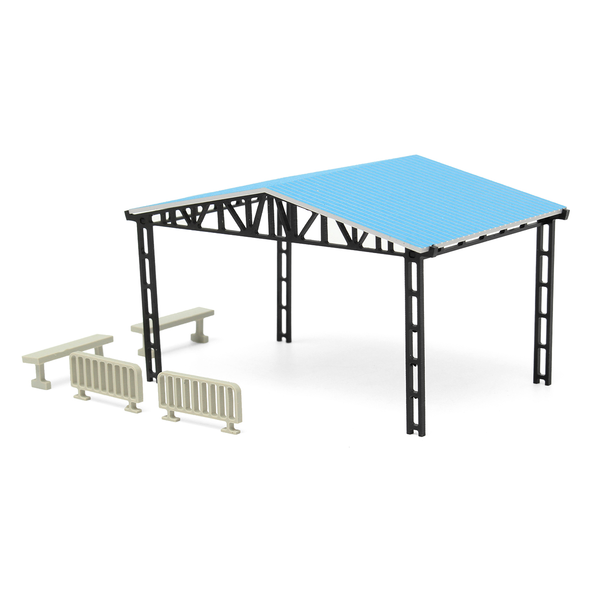 Model-Layout-Building-Parking-Shed-With-2-Fences-2-Benches-HO-Scale-187-Kit-1093333