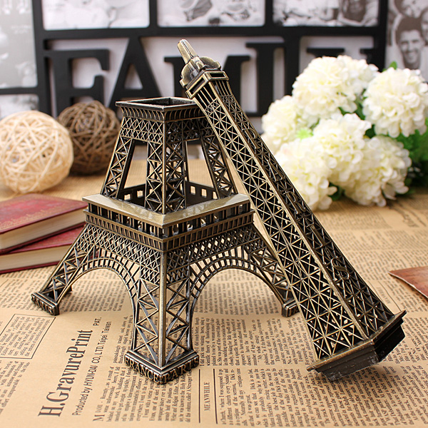 Bronze-Tone-Paris-Eiffel-Tower-Figurine-Statue-Vintage-Model-Decor-Alloy-4-Sizes-1099976