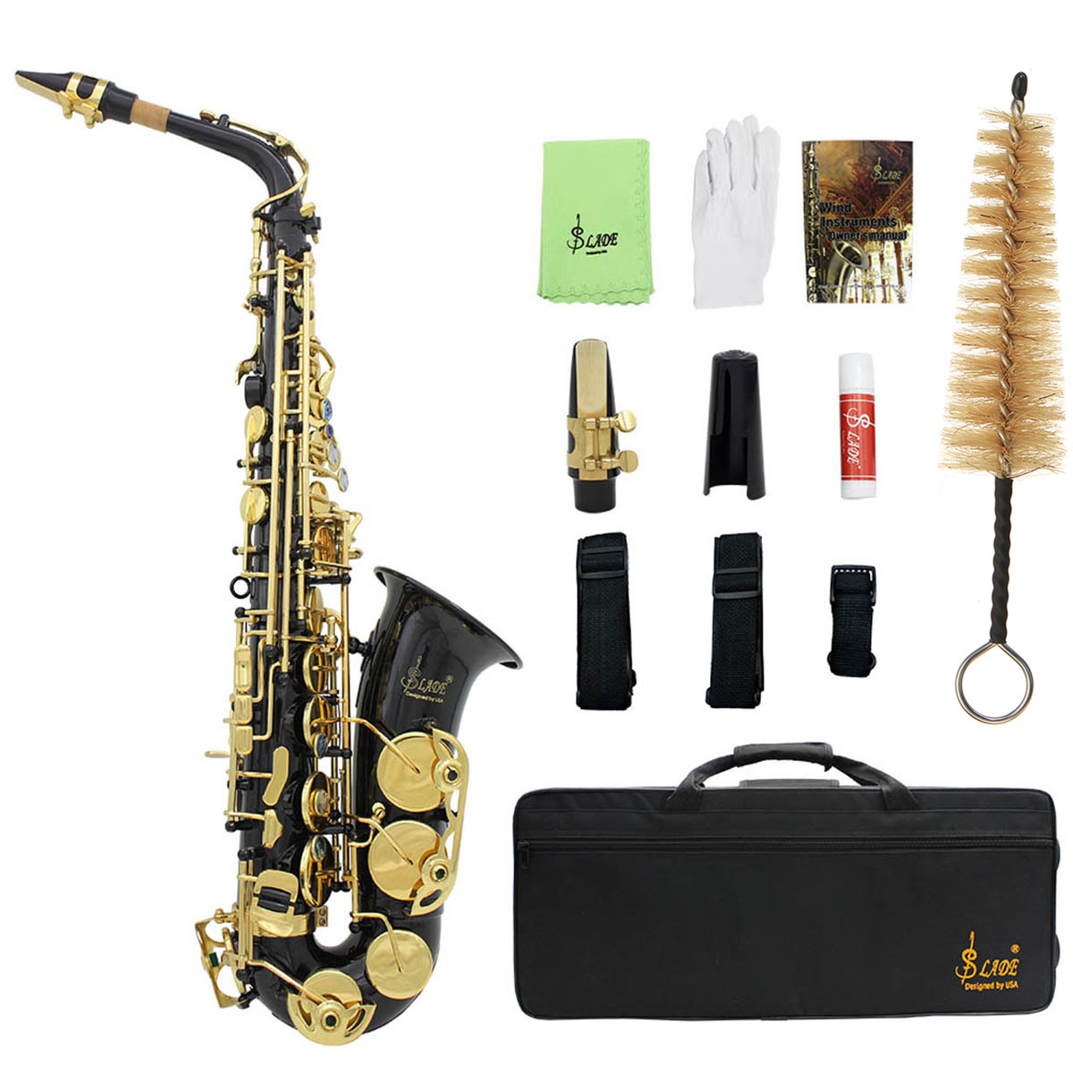 Brass-Engraved-Eb-E-Flat-Alto-Saxophone-Sax-With-Case-Gloves-Cleaning-Cloth-Belt-Brush-1428785