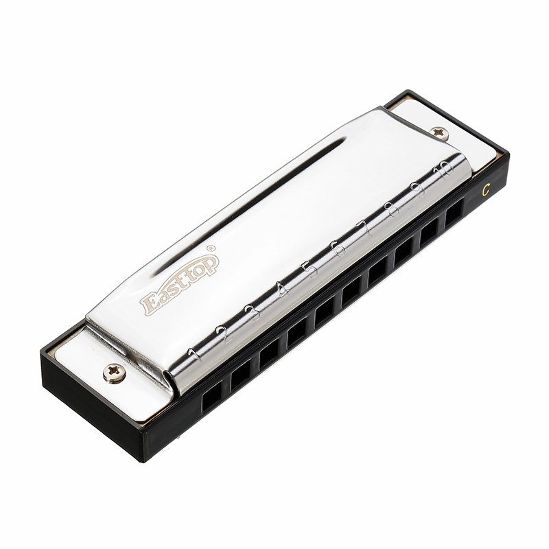 EASTTOP-T10-B-C-Key-10-Holes-Harmonica-Blues-Harp-Stainless-Steel-Cover-Plate-with-Plastic-Box-1251467