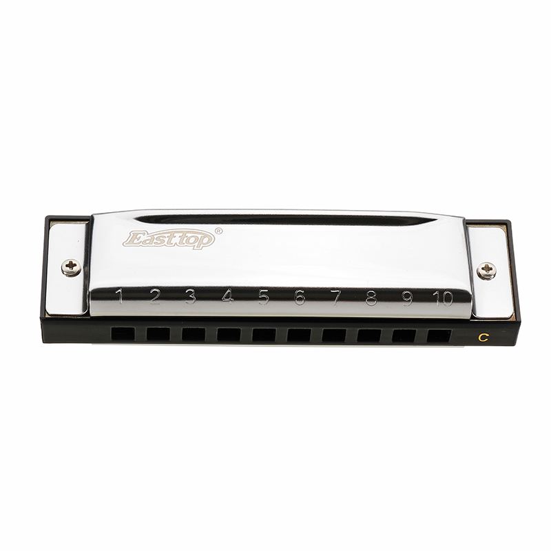 EASTTOP-T10-B-C-Key-10-Holes-Harmonica-Blues-Harp-Stainless-Steel-Cover-Plate-with-Plastic-Box-1251467