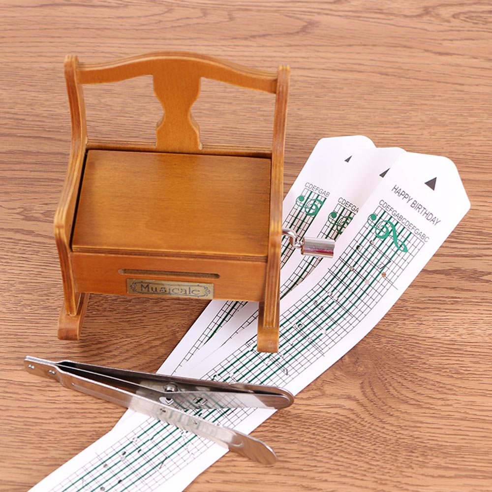 15-Tone-DIY-Hand-Cranked-Wooden-Chair-Music-Box-With-Hole-Puncher-Paper-Tapes-1392497