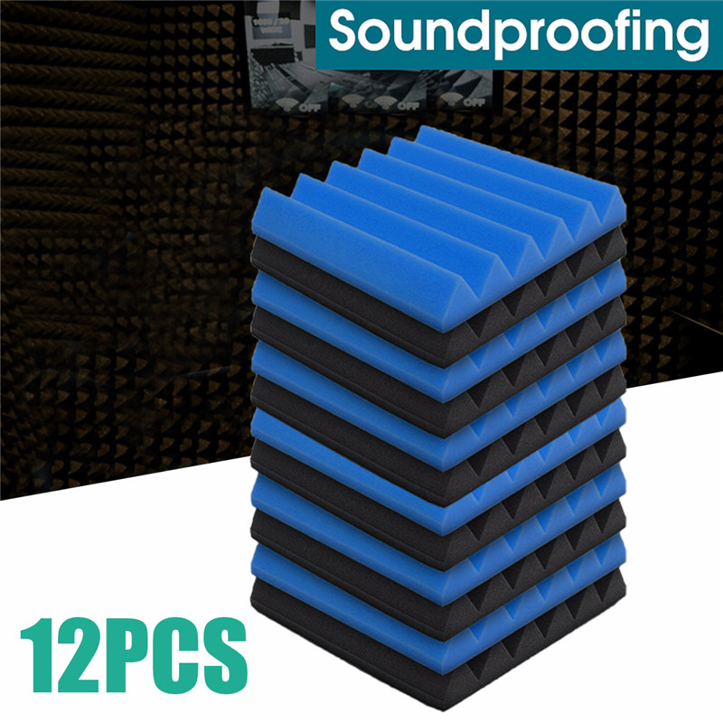 12-Pcs-Black-Blue-Pyramid-Acoustic-Soundproofing-Foam-Tile-Studio-Panel-2quotx12quotx12quot-1218524