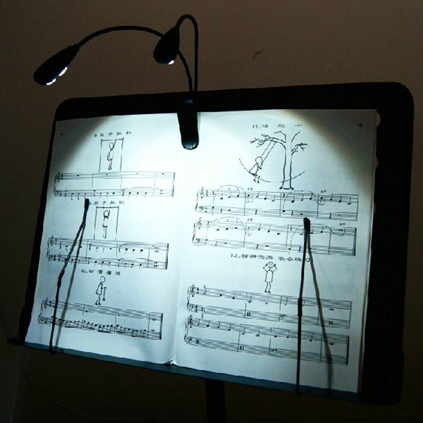 2-Dual-Arms-4-LED-Flexible-Book-Music-Stand-Clip-On-Light-Lamp-Black-934880