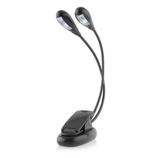 2-Dual-Arms-4-LED-Flexible-Book-Music-Stand-Clip-On-Light-Lamp-Black-934880