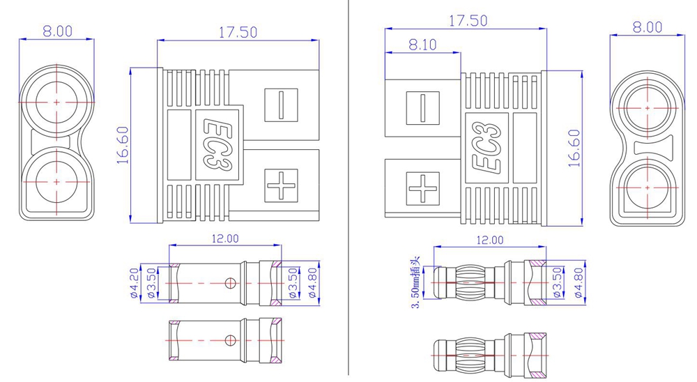 1-Pair-Amass-EC3-Plug-Connector-with-35mm-Banana-Plug-1048829