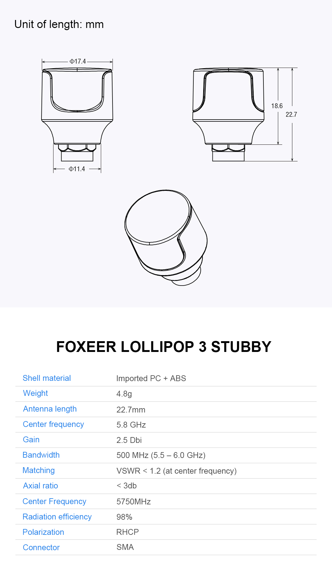 2pcs-Foxeer-58G-Lollipop-3-25DBi-Stubby-Omni-FPV-Antenna-LHCPRHCP-for-RC-Drone-1472193