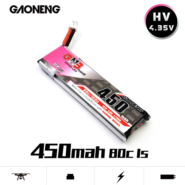 2Pcs-GAONENG-GNB-435V-450mAh-1S-80C-HV-Battery-PH20-Plug-For-E010-M80S-Tiny7-RC-Model-1303156